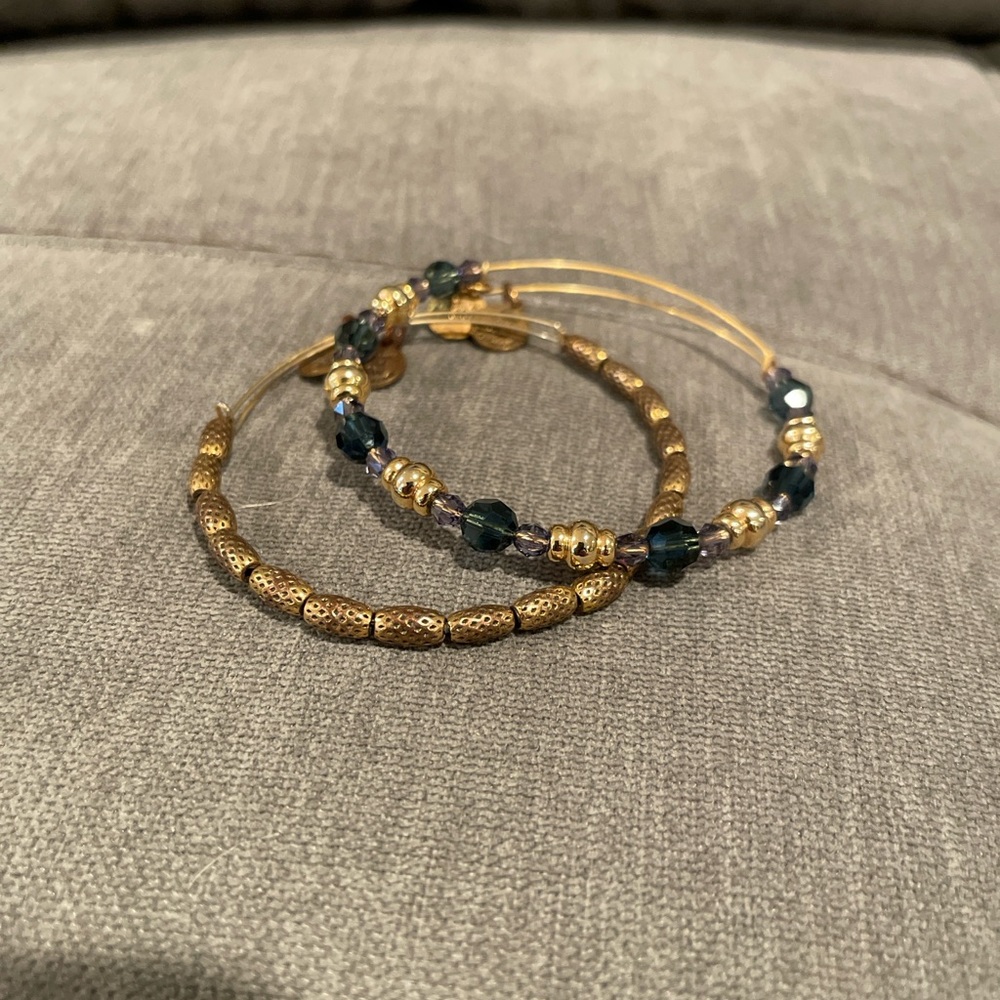 Alex& Ani Elegant Gold and Blue Beaded Bracelet Set